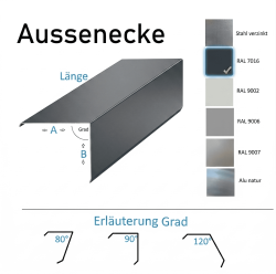 Aussenecke aus Stahl verzinkt oder Aluminium Ral beschichtet